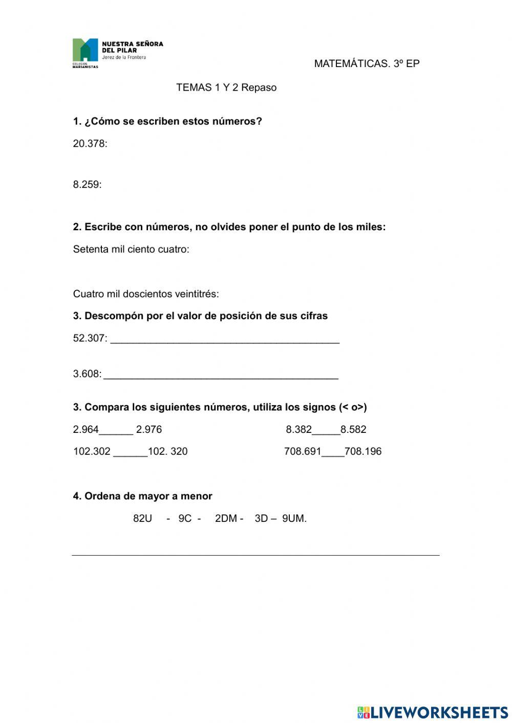 Repaso mates 1 y 2. tercero ep Repaso mates 1 y 2. tercero ep