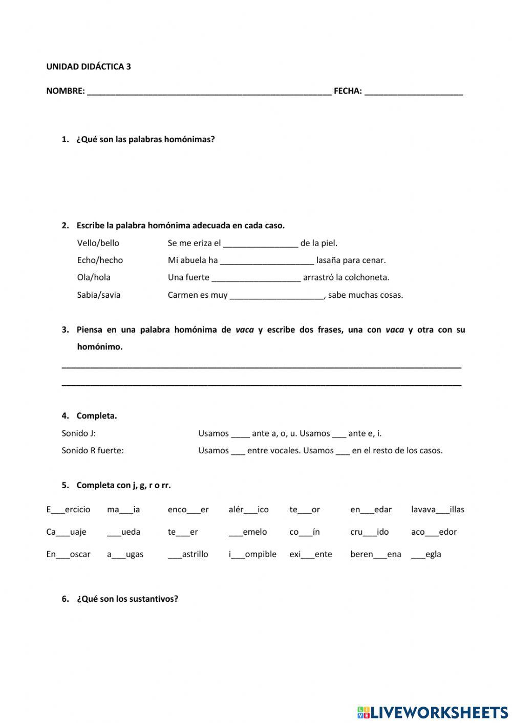Examen Lengua Unidad 3 B