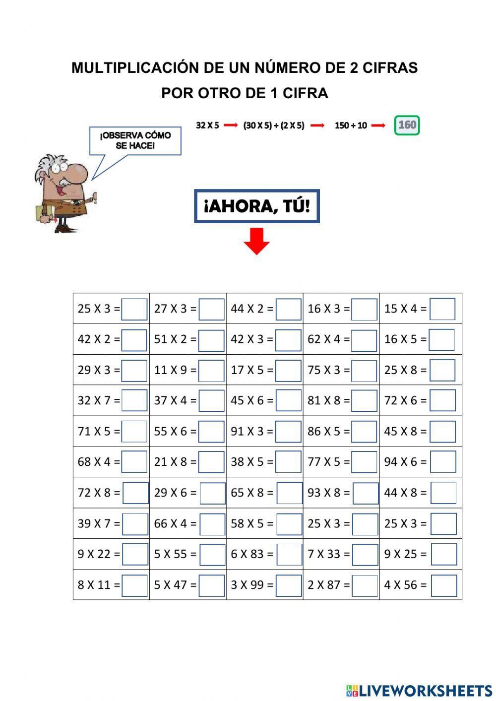 Producto dos cifras por una cifra