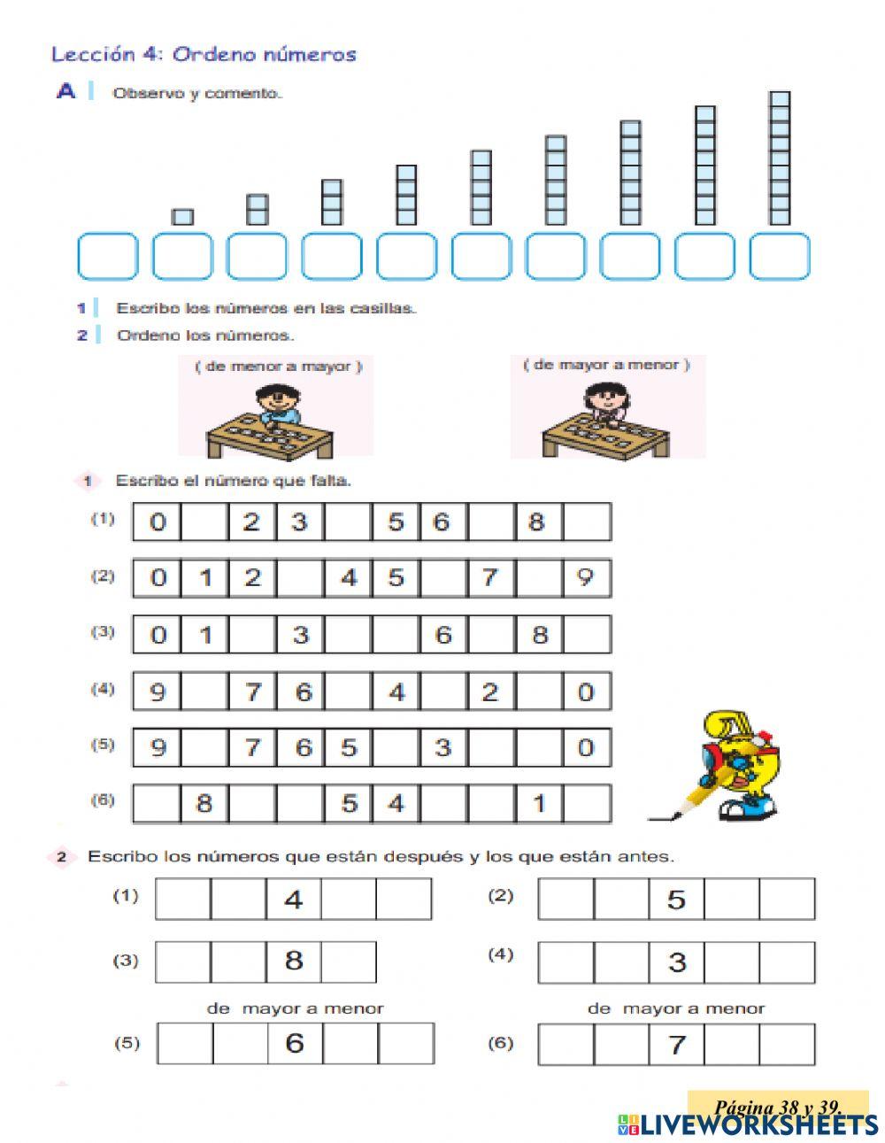 Unidad 3: Números hasta 9-Lección: 4 Ordeno Números- Primer Grado.