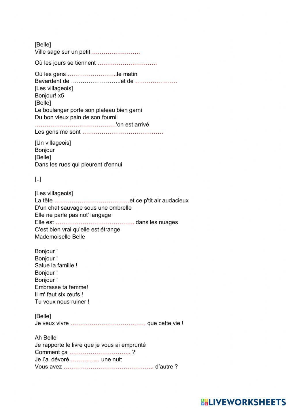 Disney LA BELLE ET LA BETE CHANSON