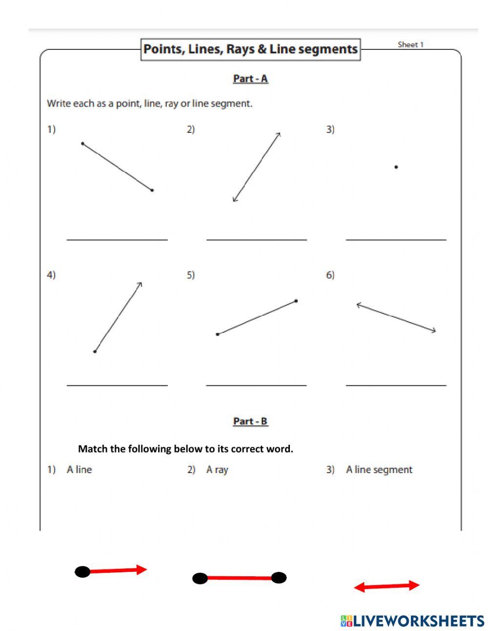 Lines ,Points, Rays and Line Segments worksheet 