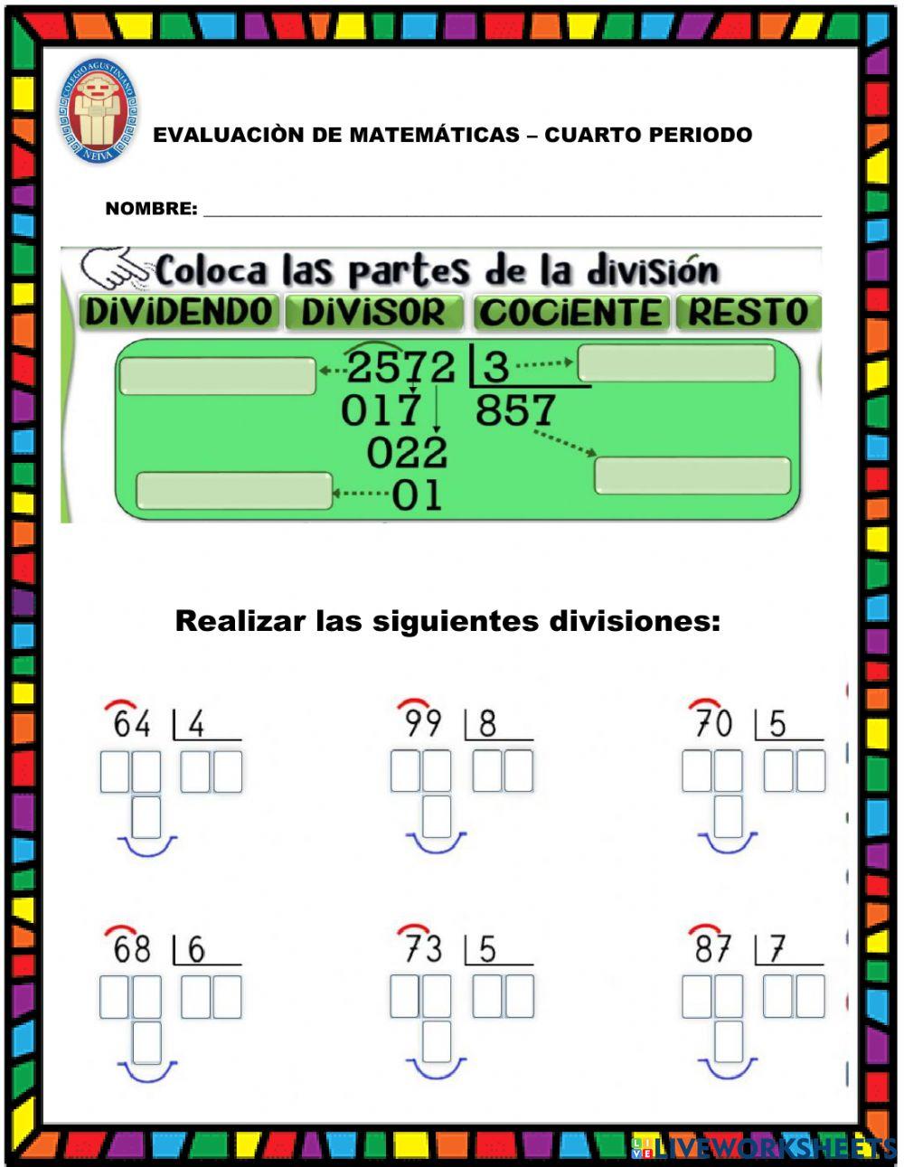 Evaluación matemáticas 2do 4p
