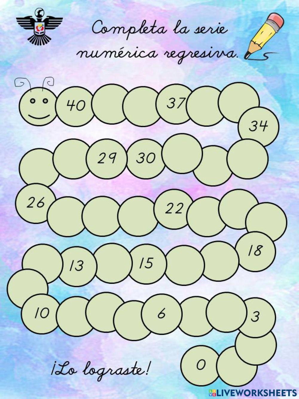 Completa la serie numérica regresiva.