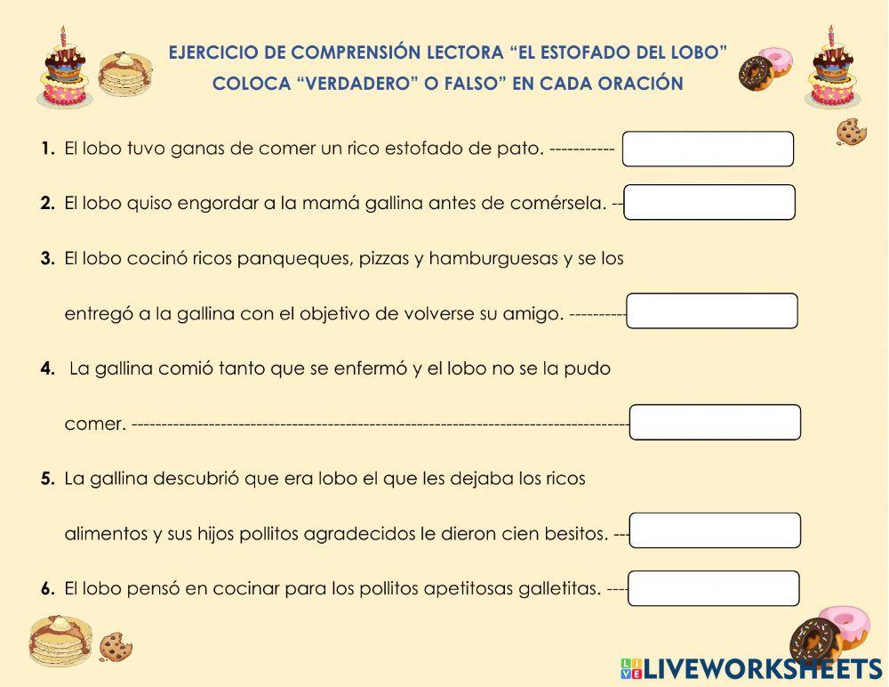 Ejercicio de comprensión lectora El estofado del lobo