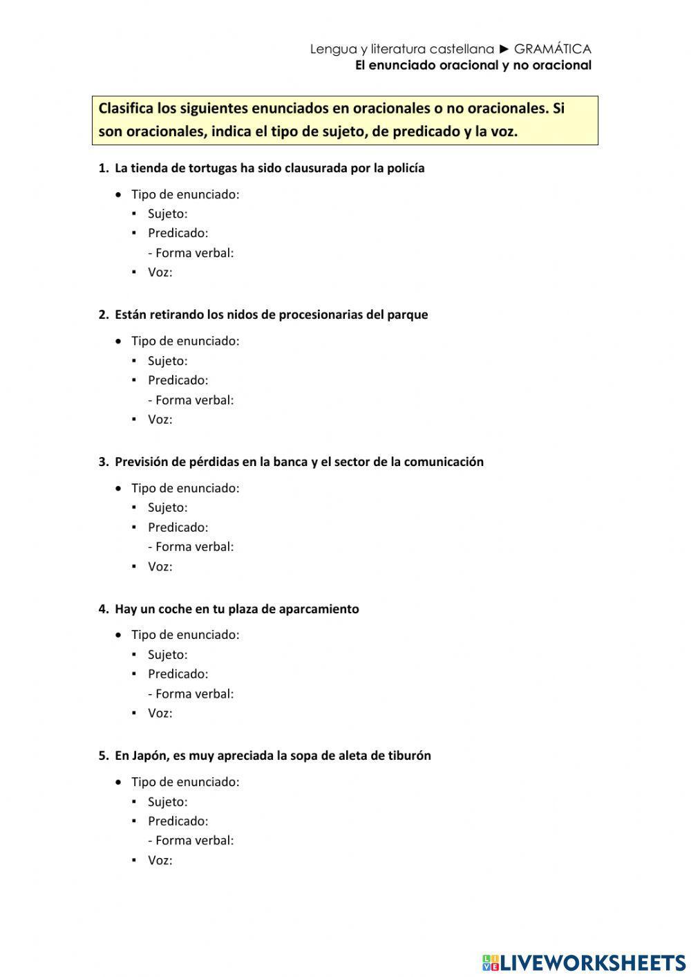 El enunciado oracional y no oracional