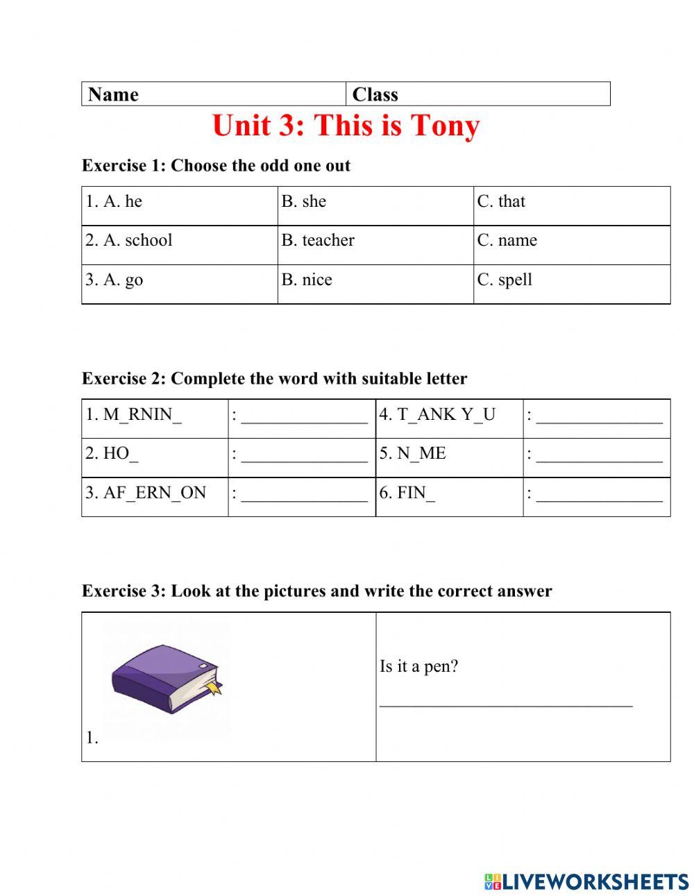 Unit 3: This is Tony