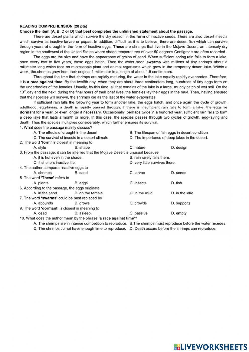 B2+ Grammar, Reading test