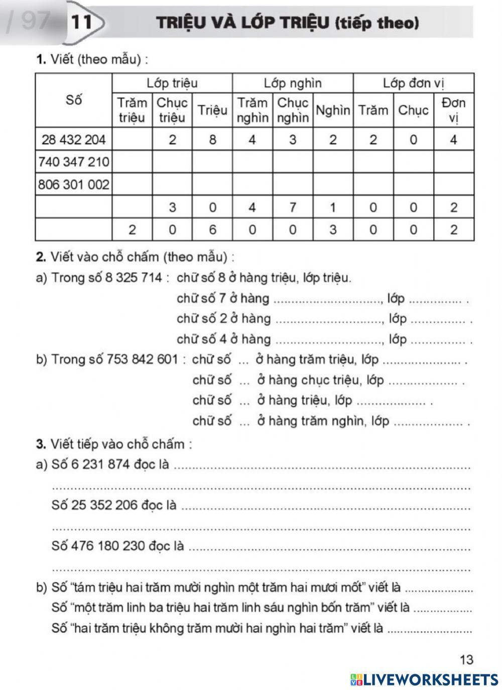 Triệu và lớp triệu tiếp theo
