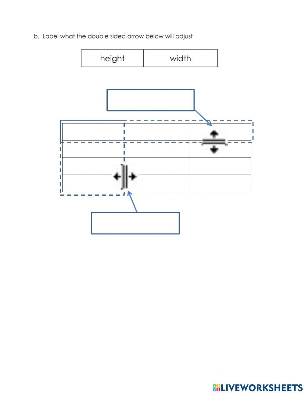Adjusting rows and columns worksheet live worksheets