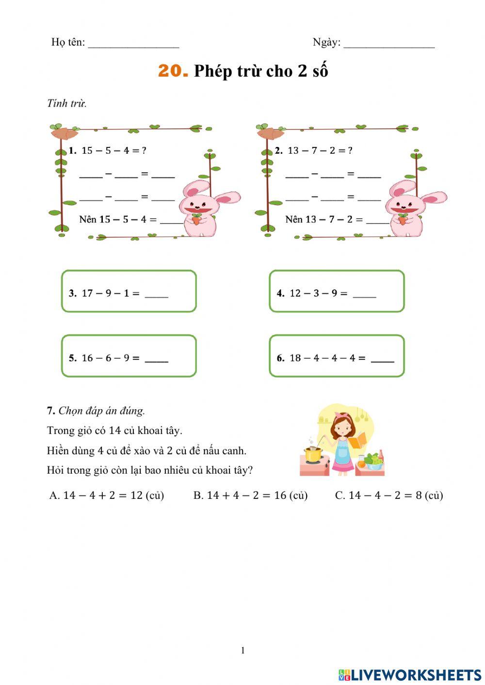 Phép trừ cho 2 số