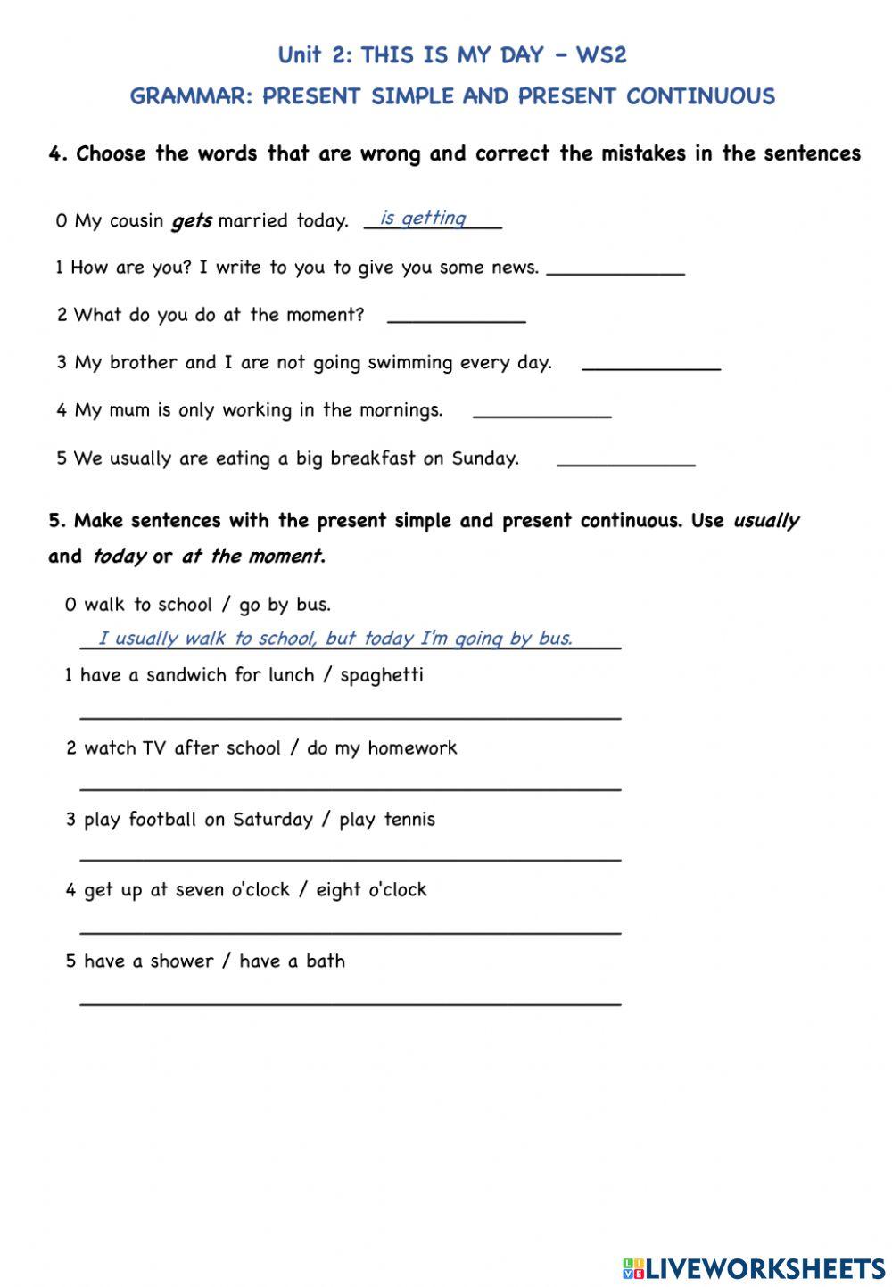 Unit 2 This is my day Grammar ws