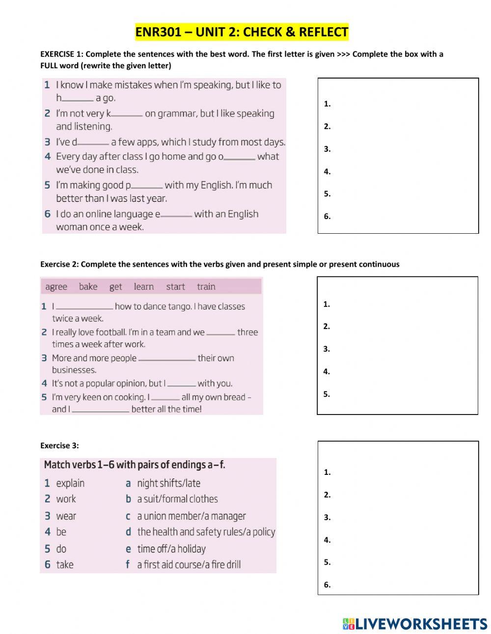 ENR301 - UNIT 2 - CHECK AND REFLECT