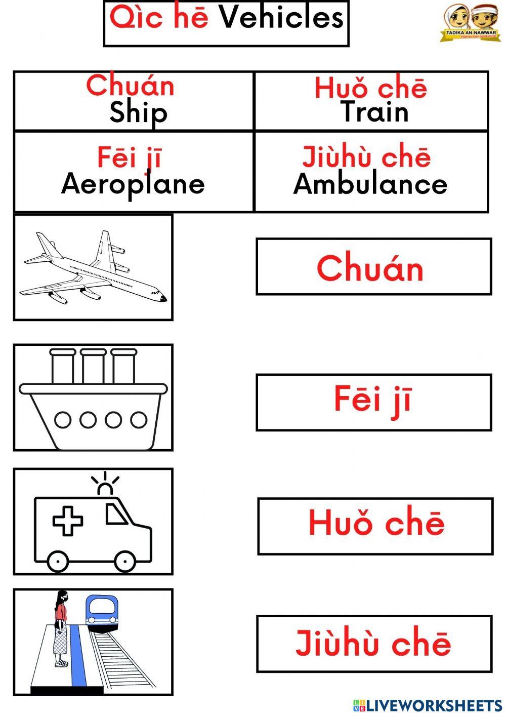 Mandarin : Qìc hē  Vehicles