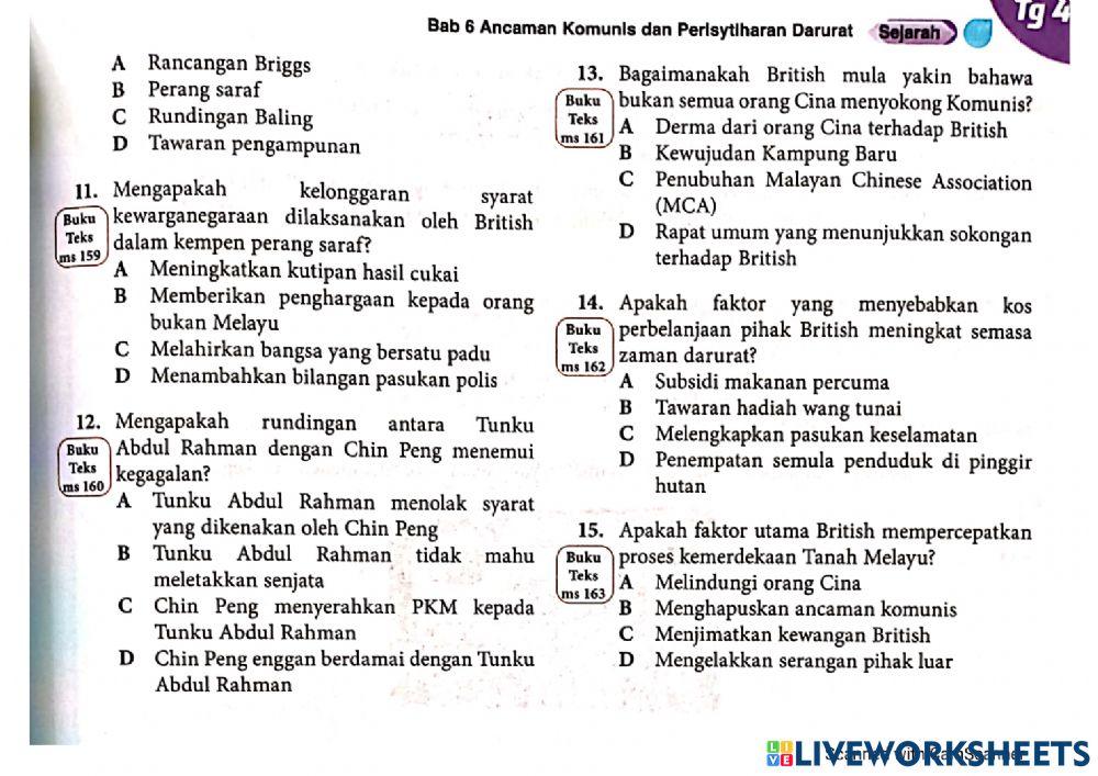 Latihan objektif bab 6 tingkatan 4