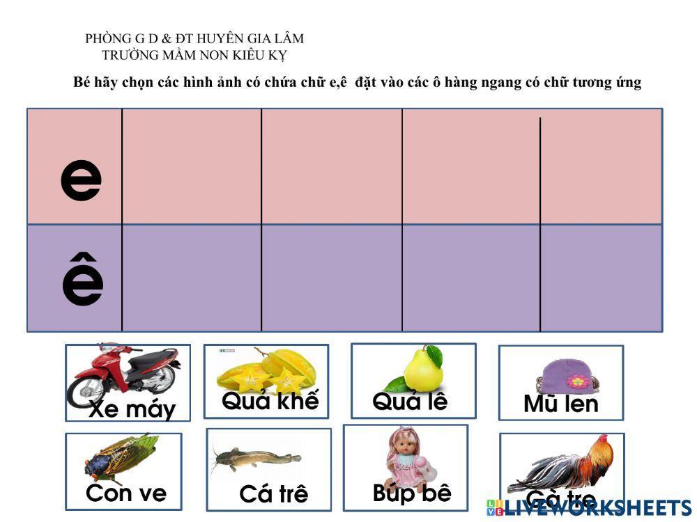 bài tập trò chơi với chx e,ê,u,ư