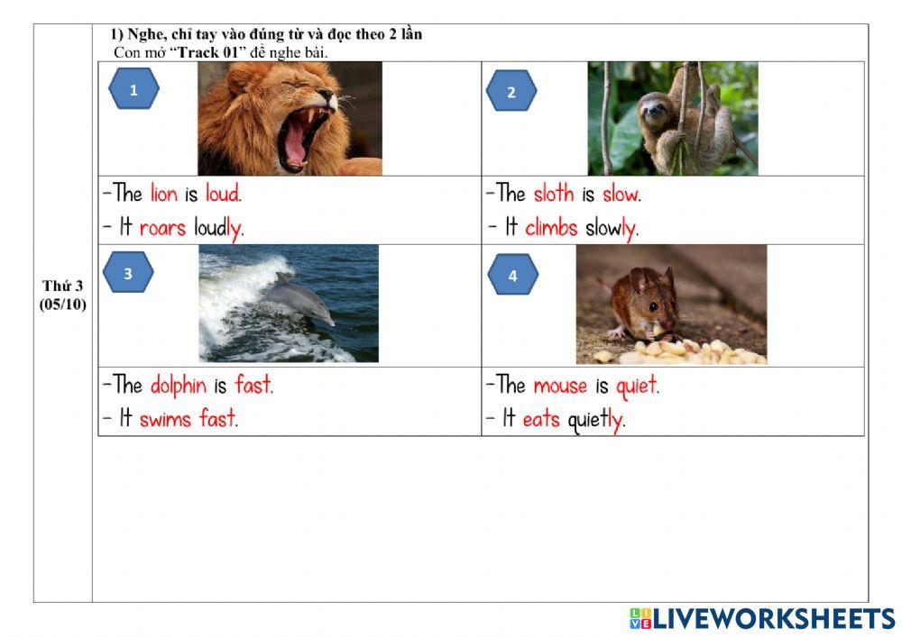 Phiếu giao bài Tiếng Anh tuần từ 04 đến 08.10