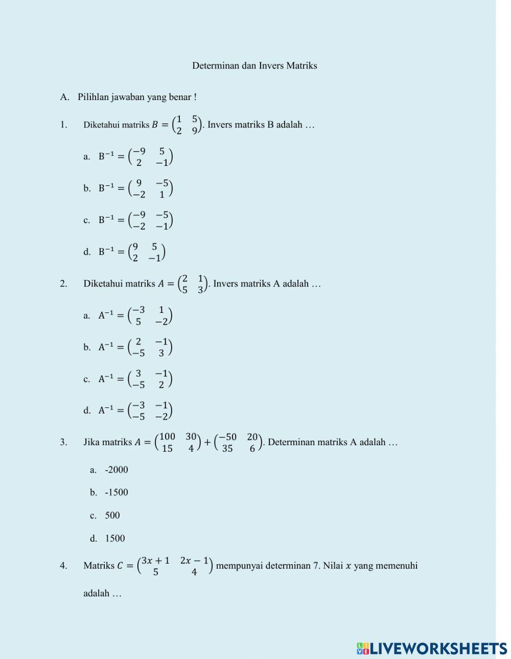 Determinan dan invers matriks
