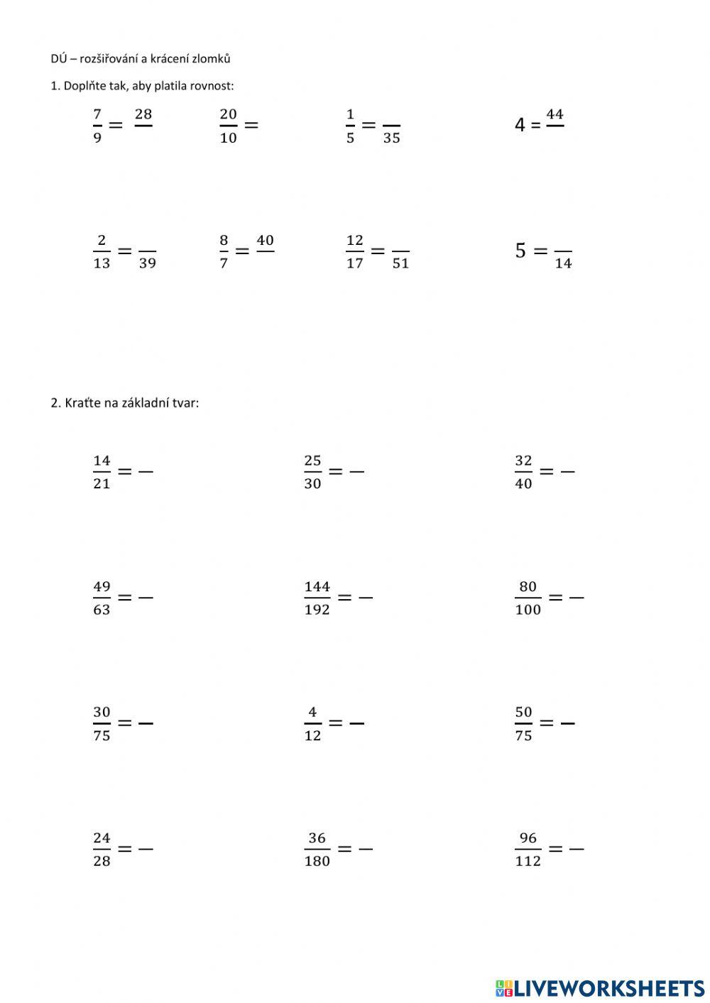 Rozšiřování a krácení zlomků