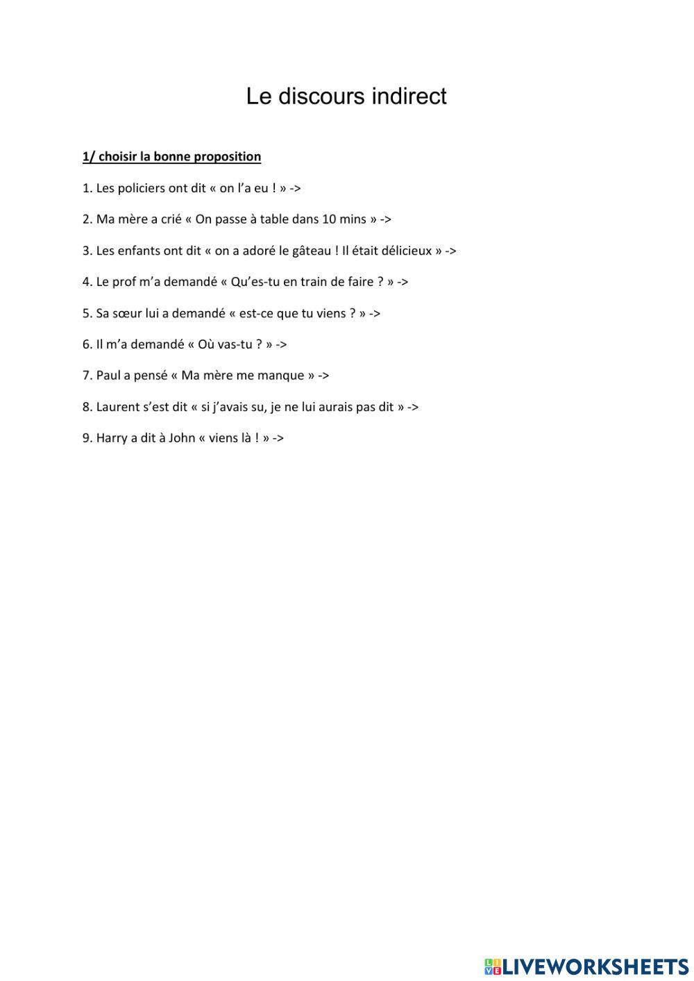 test discours indirect