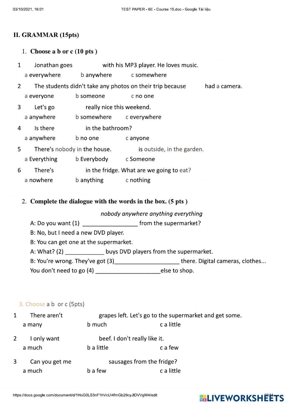 7E 3.10 Grammar test