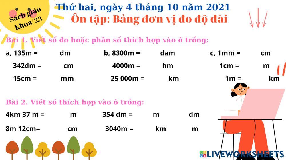 Toán ôn tập số đo độ dài