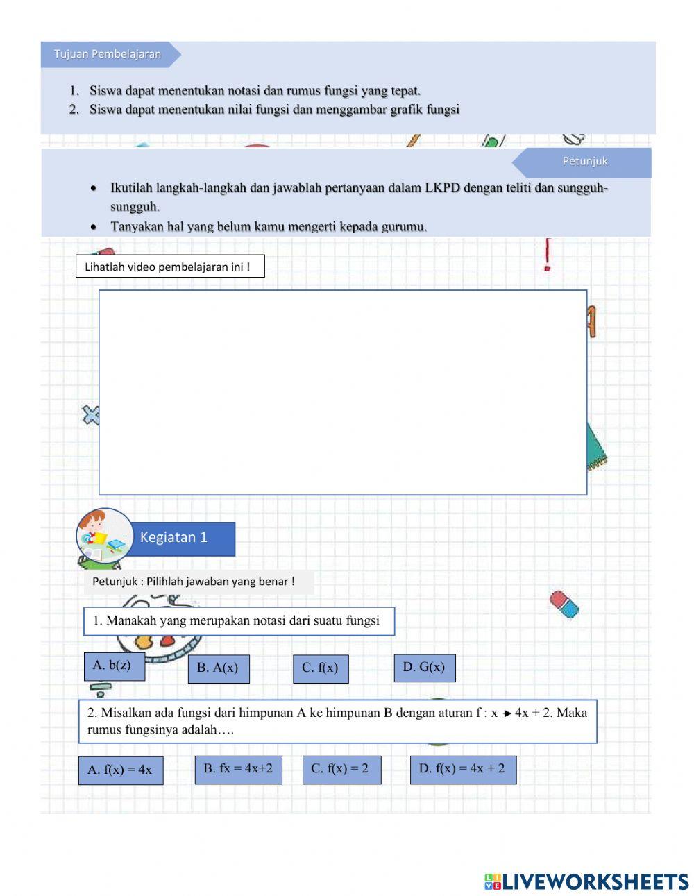 Notasi, Rumus, Menentukan Nilai Fungsi dan Menggambar Grafik Fungsi