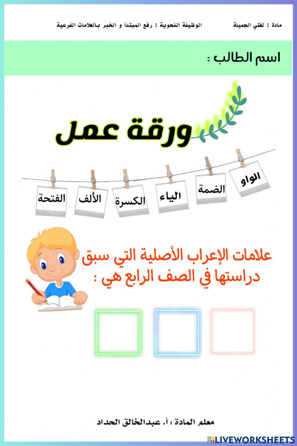 رفع المبتدأ و الخبر بالعلامات الفرعية