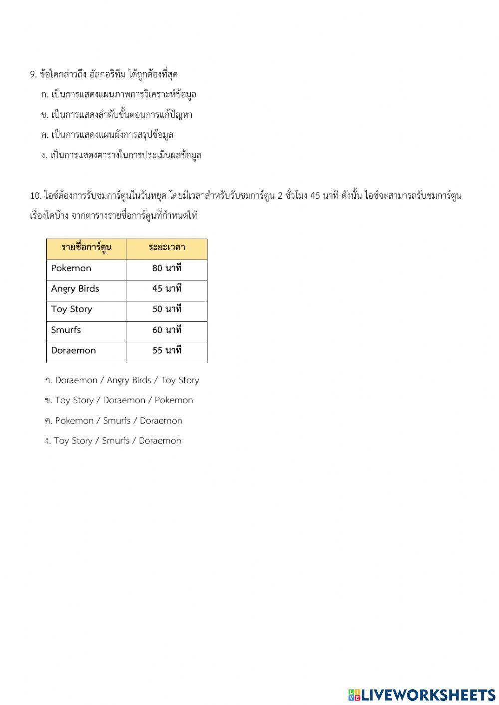 ข้อสอบปลายภาคเรียนที่ 1 วิทยาการคำนวณ ป.5