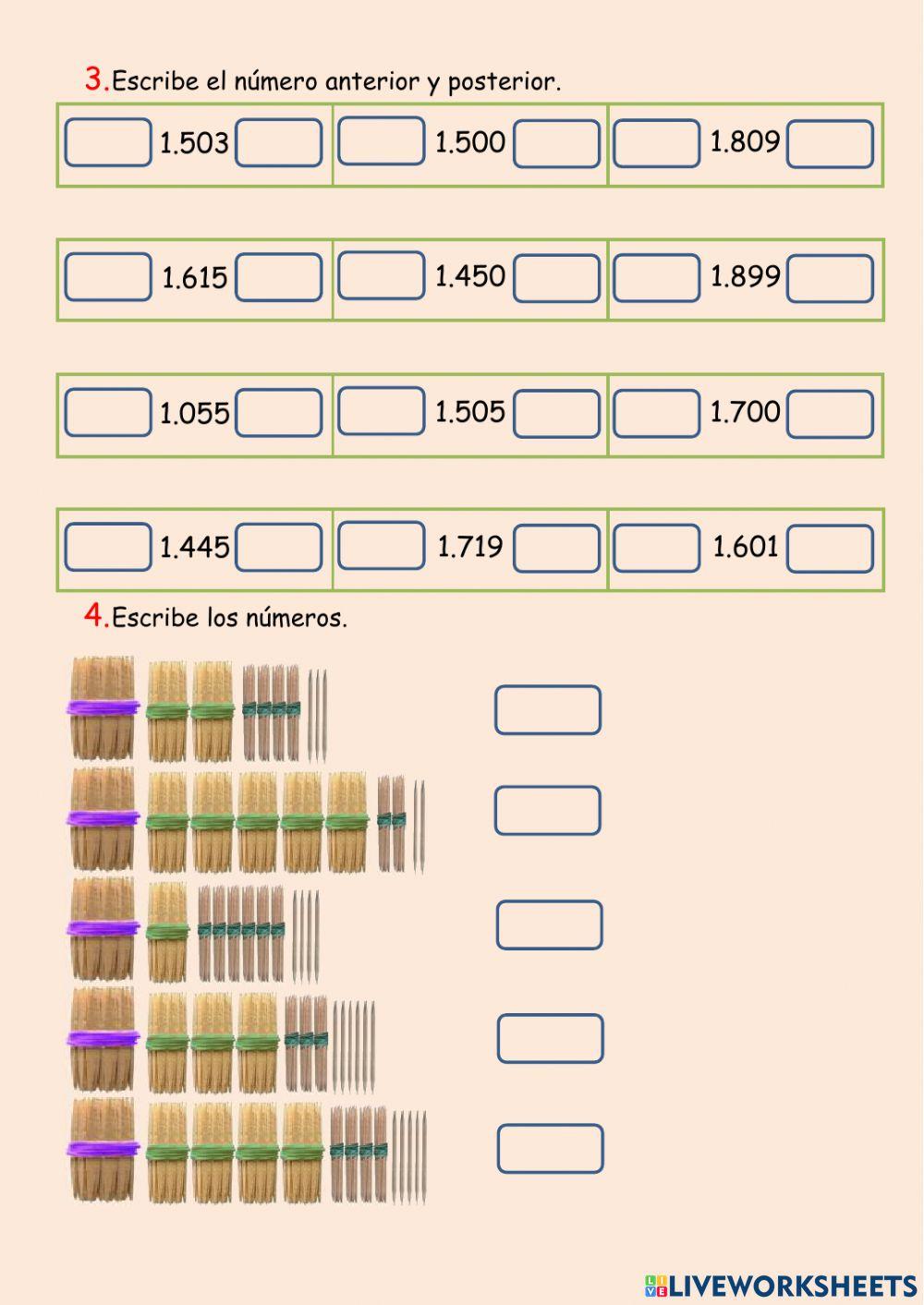 Numeración - Los números del 1.000 al 1.999