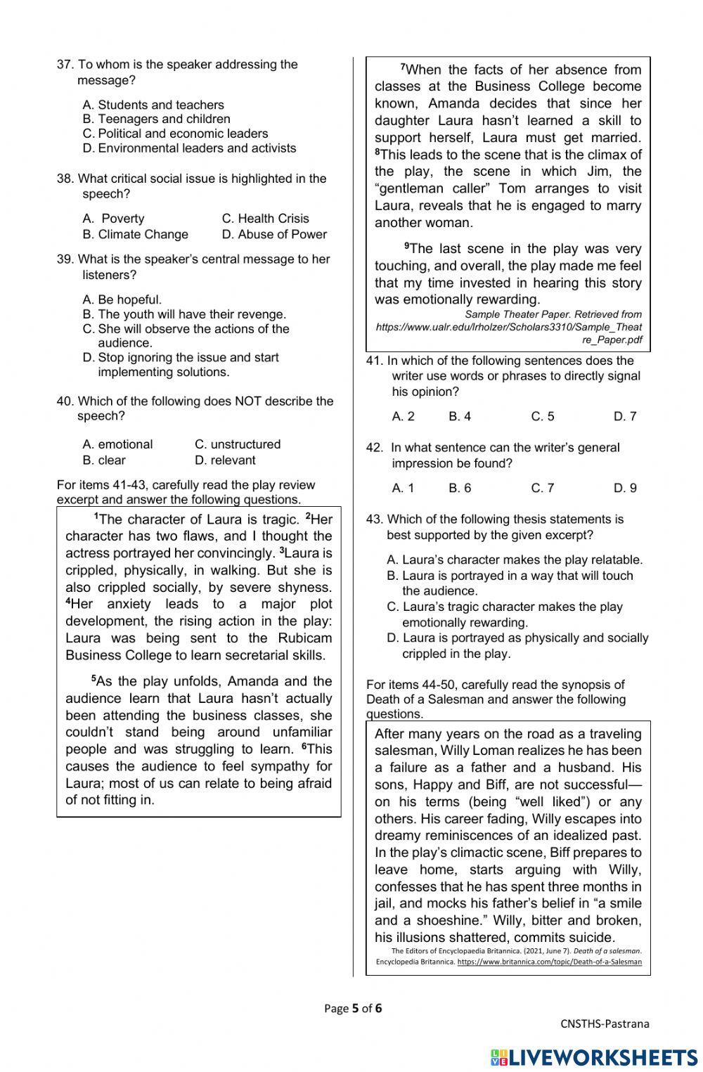 Diagnostic Test in English 10