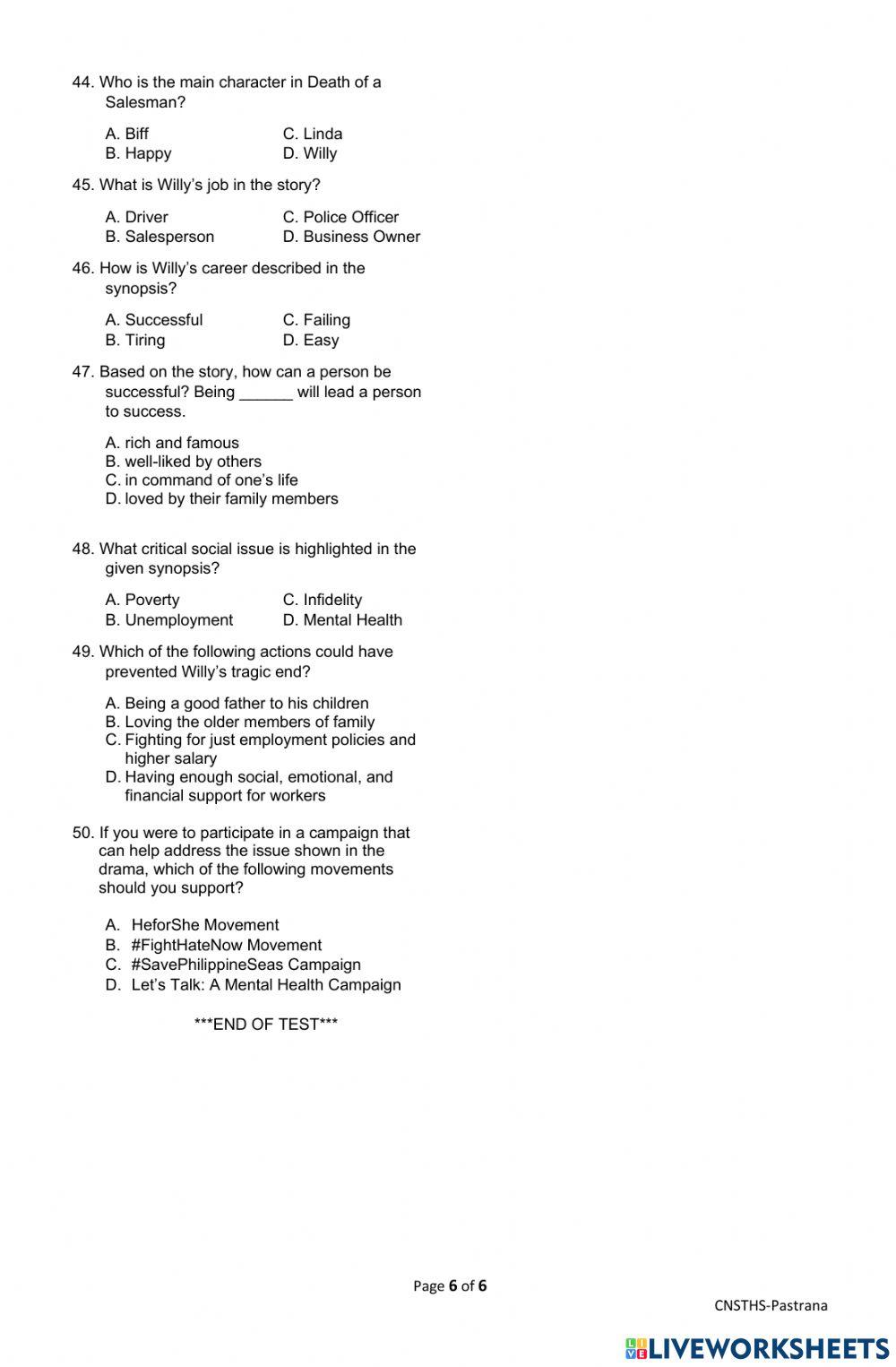 Diagnostic Test in English 10