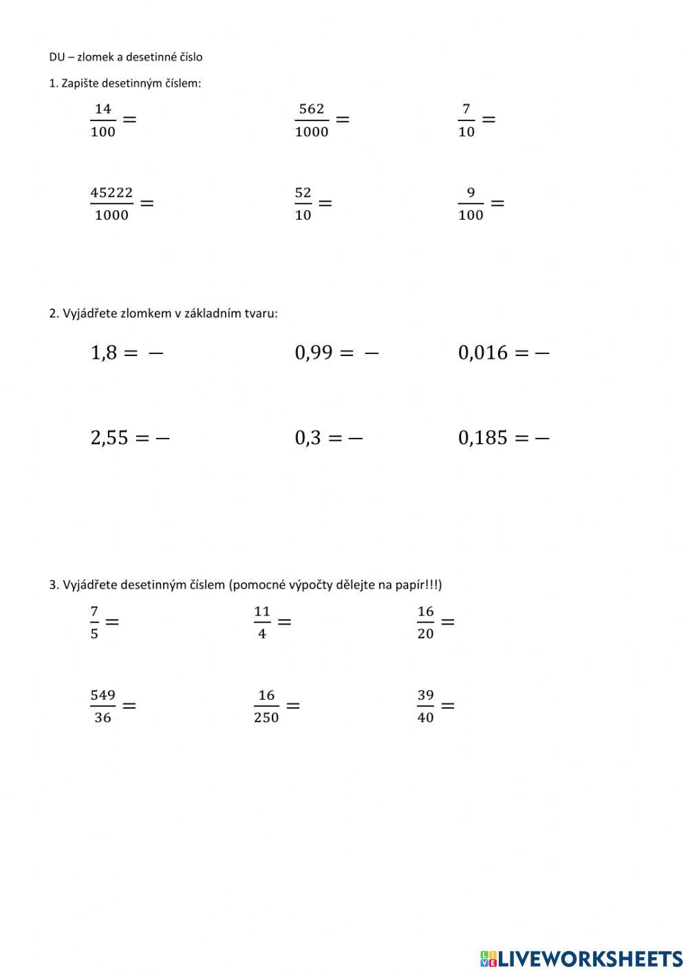 Zlomek a desetinné číslo