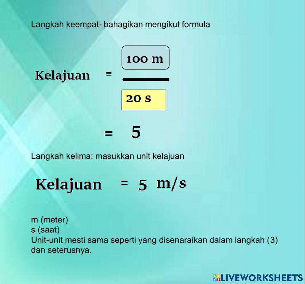 Kira kelajuan menggunakan formula
