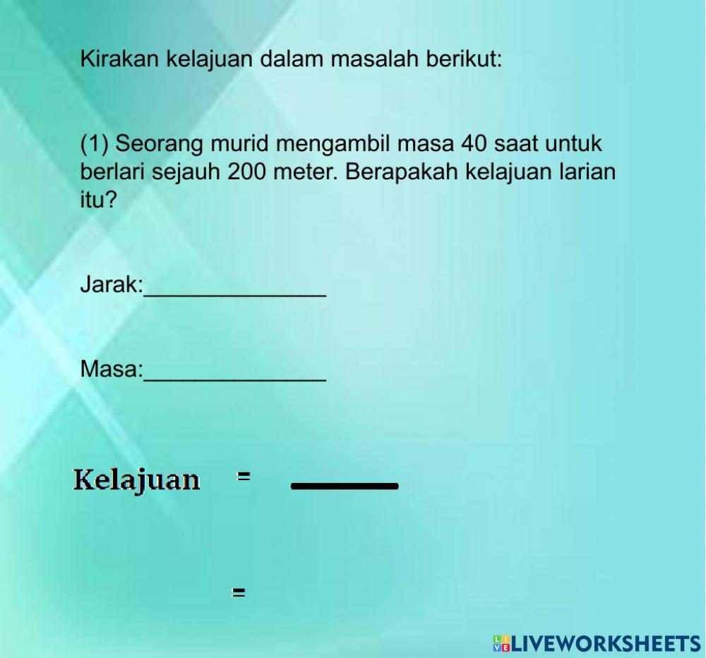 Kira kelajuan menggunakan formula