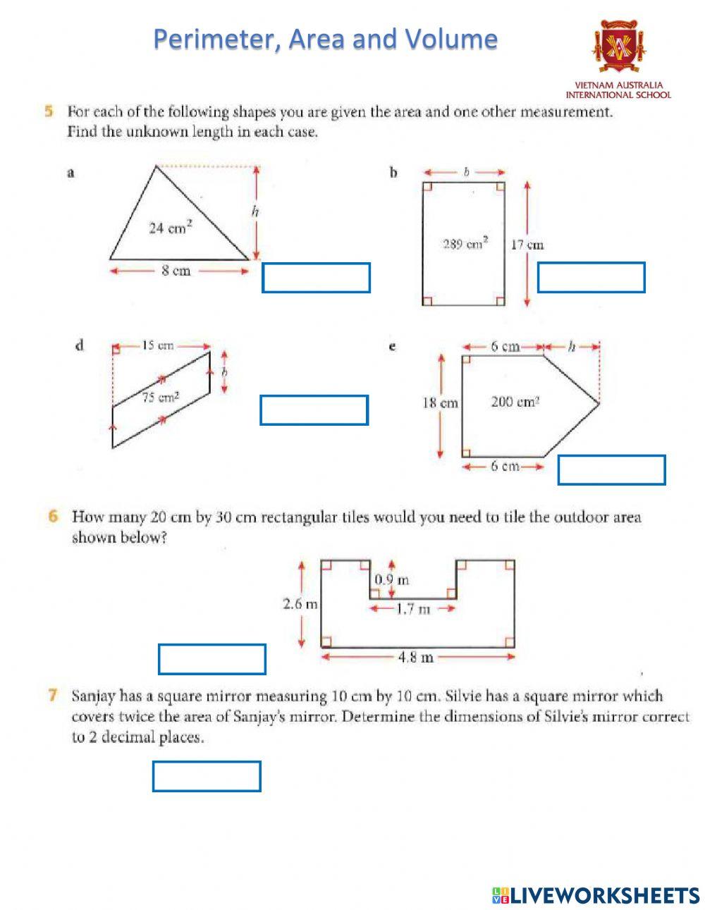 Perimeter and Area - Week 7 Grade 9
