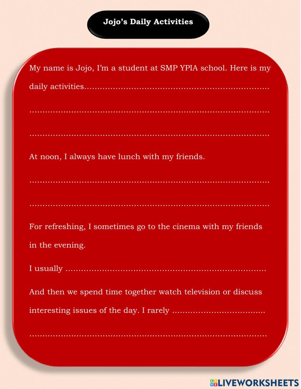 Jojo's Daily Activities