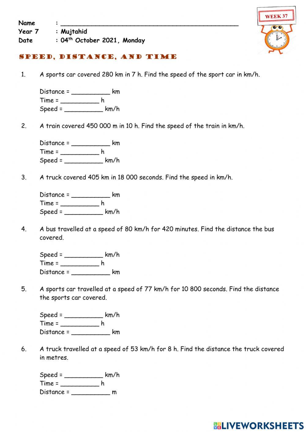 Speed, Distance, and Time Week 37 7A