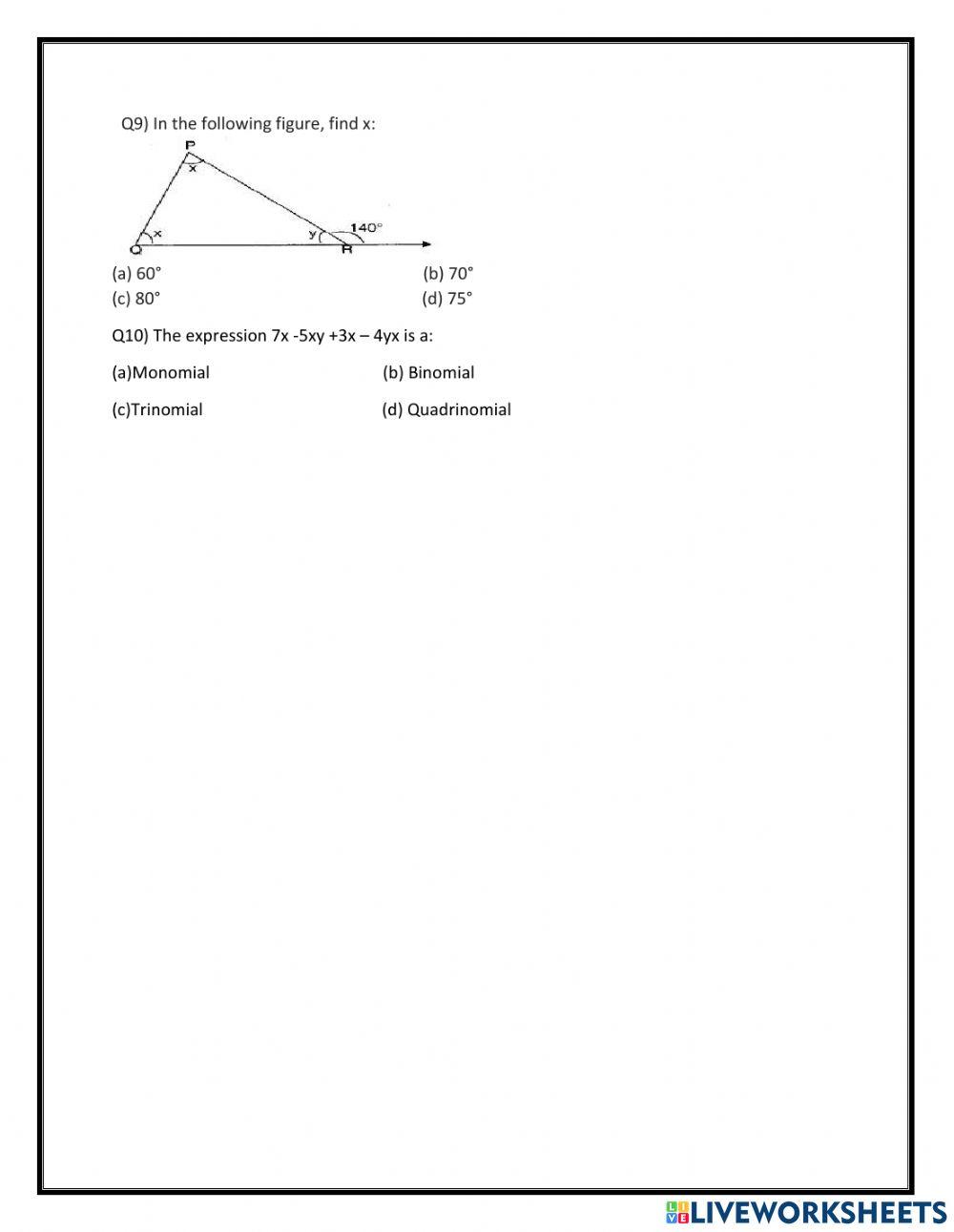 CLASS-VII-MATHEMATICS WORKSHEET online exercise for | Live Worksheets