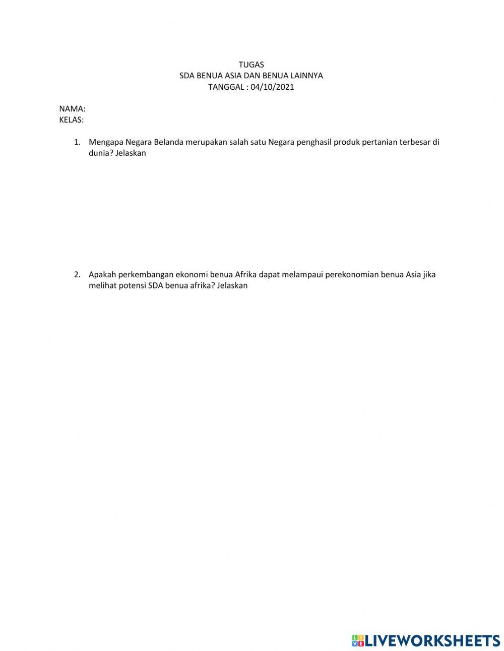 Tugas Potensi SDA benua Asia dan benua lainnya