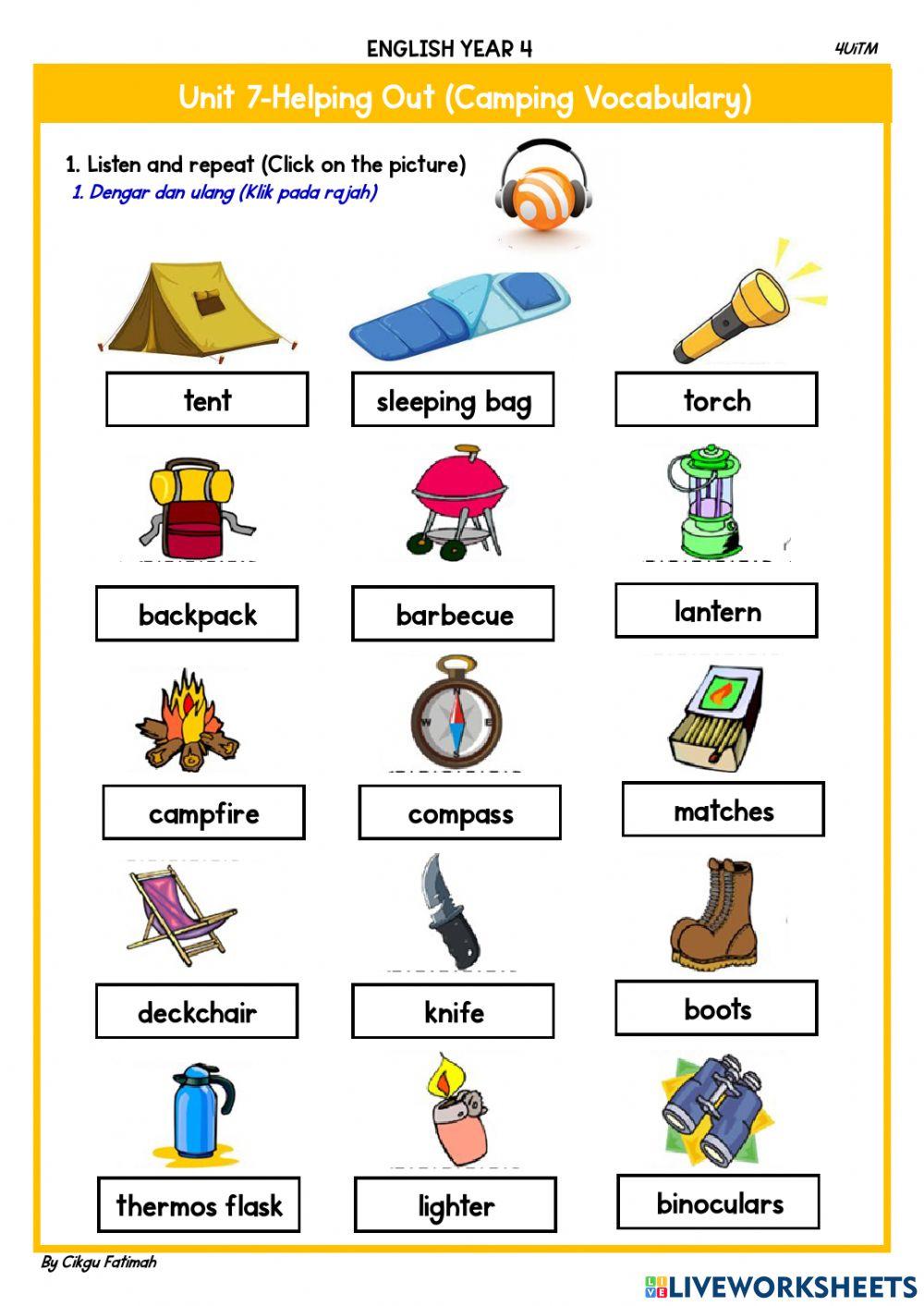 Unit 7 Helping Out -Camping Vocabulary