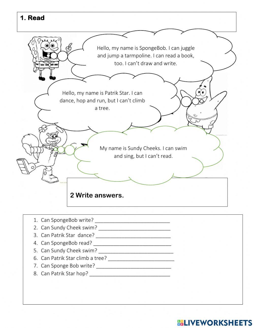 Abilities can, can't. Reading