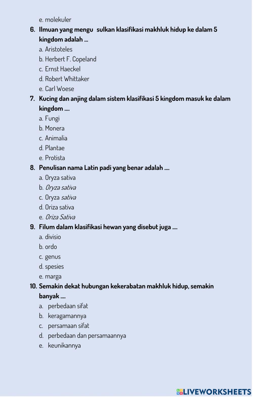 Klasifikasi Makhluk Hidup