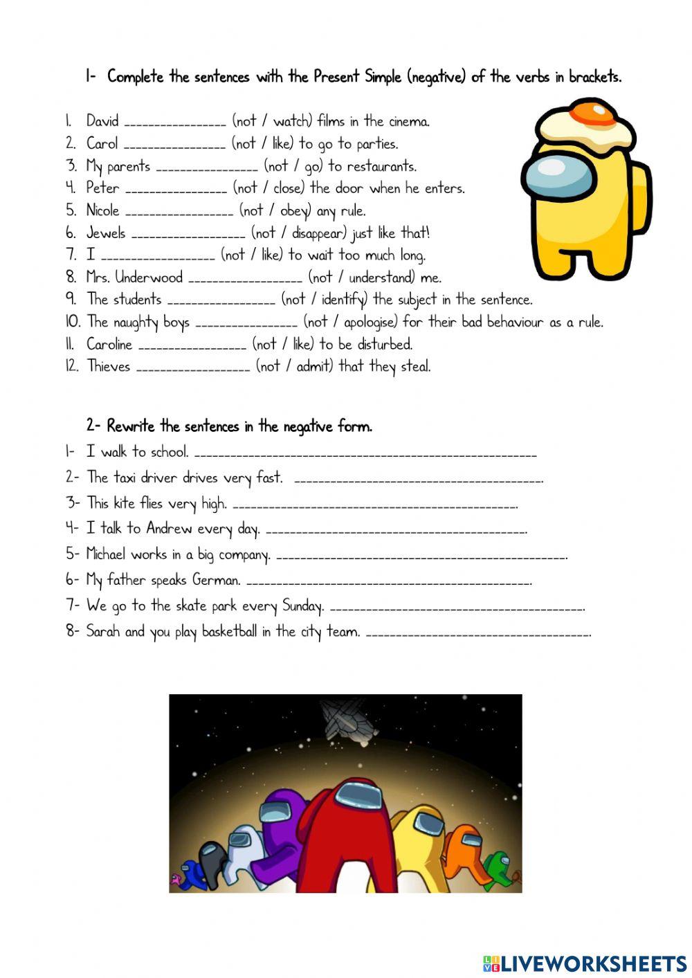 Game 2 - Present simple negative