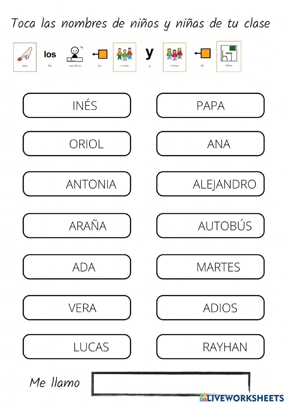 Selecciona el nombre de tus compañeros