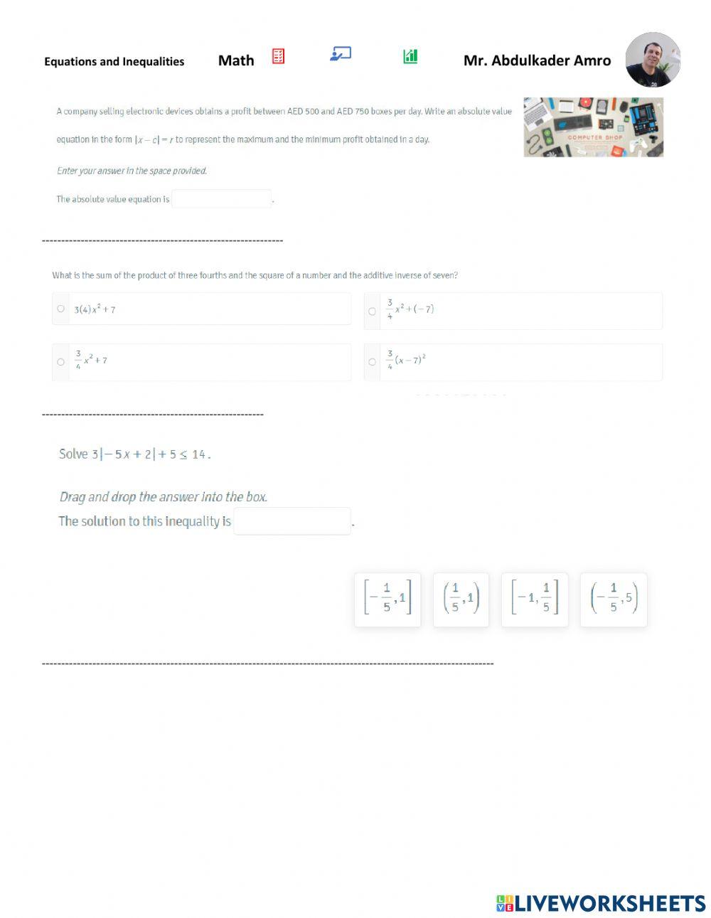 Equations and Inequalities  Show Learning