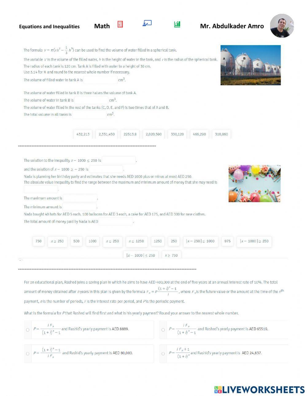 Equations and Inequalities  Show Learning