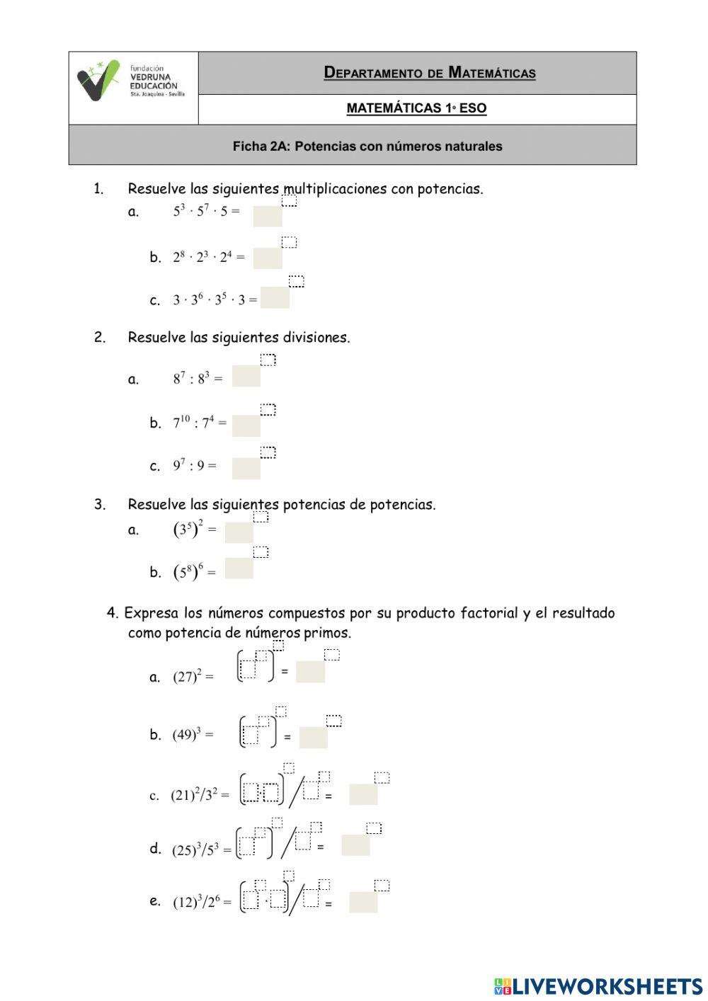 Potencias con números naturales