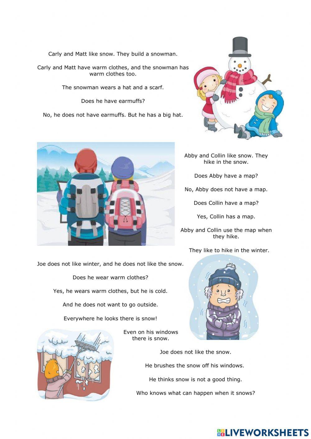 Reading comprehension 'winter'- basic