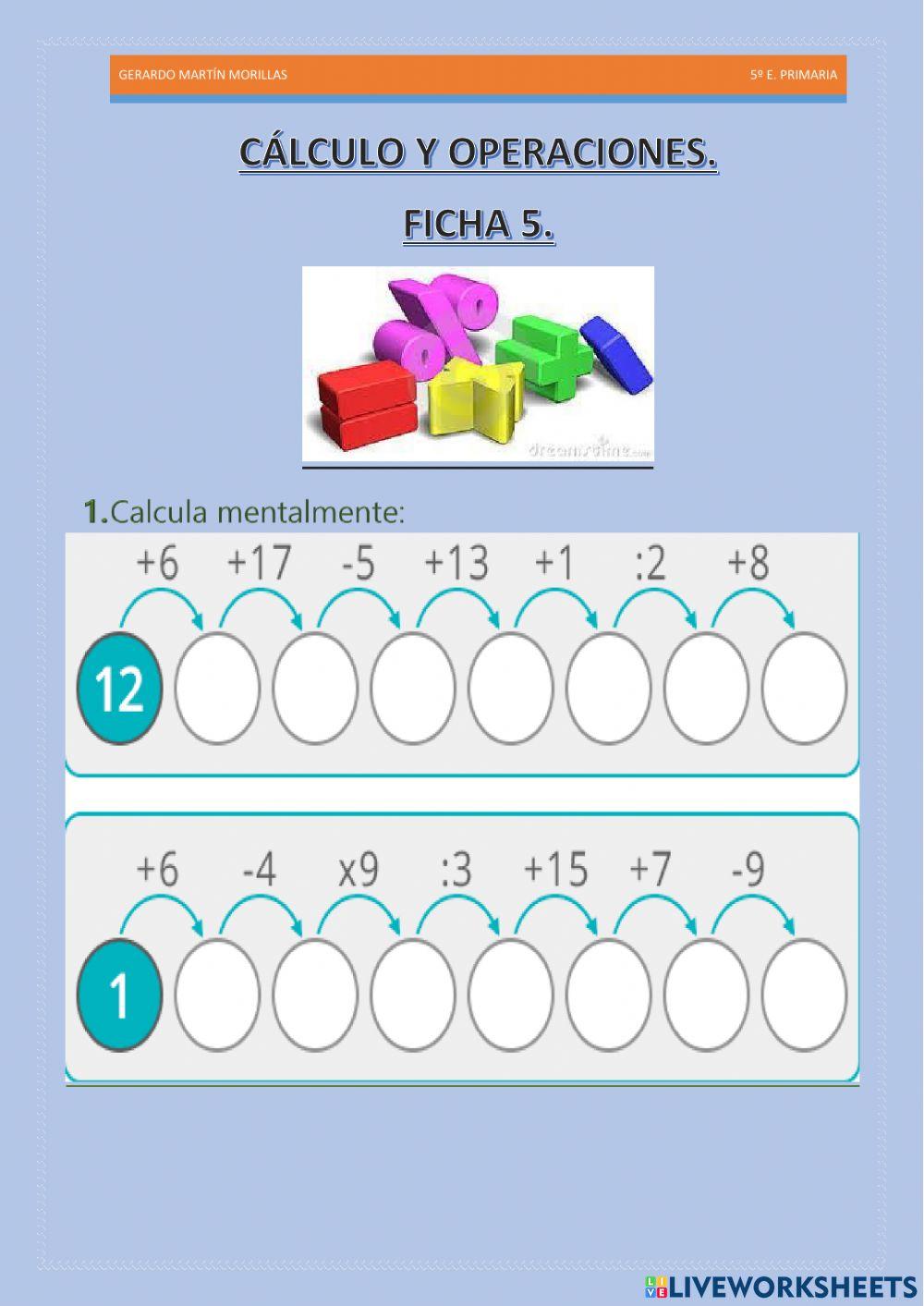 Cálculo y operaciones. Ficha 5.